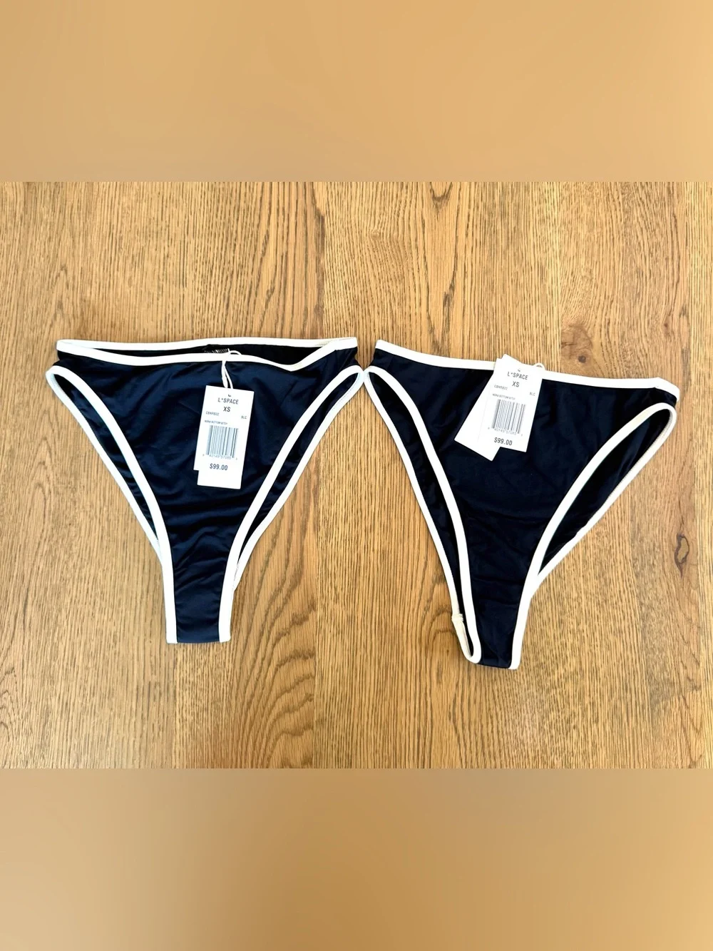 L*Space Nora Bitsy Bikini Bottom Black White Trim High Cut Size XS NWT